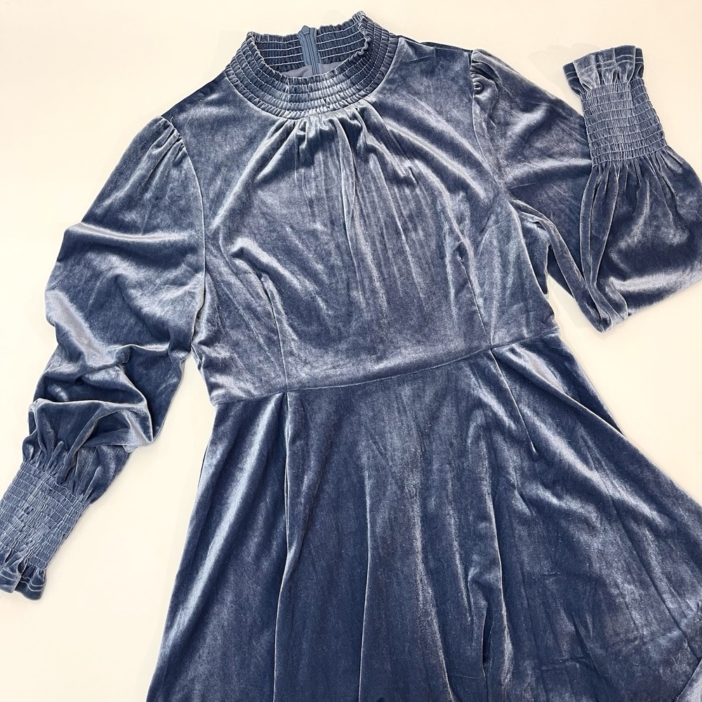 Baltic Born Blue Velvet Mock Turtleneck Long Sleeve Dress Size Large